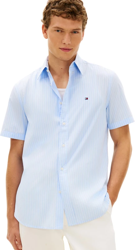Tommy Hilfiger Men's Flex Poplin STP Ss Shirt MW0MW42860 S/S Shirt, Blue, M