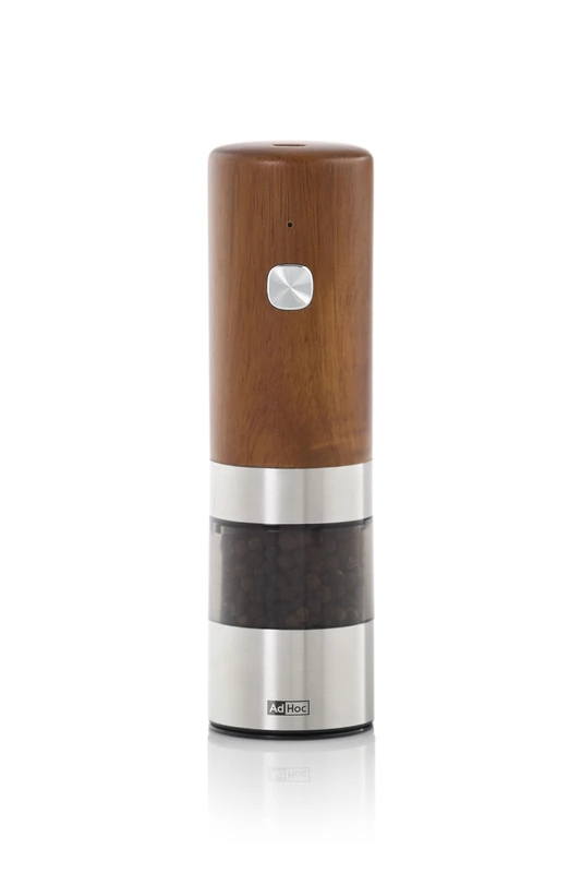 AdHoc iMill, USB Rechargeable Salt/Pepper Mill, Adjustable Coarseness, LED Light, Ceramic Mechanism, Acacia Wood