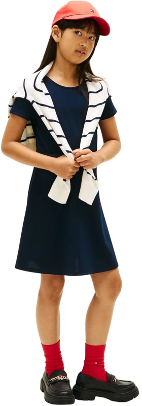 Tommy Hilfiger Girl's Essential Punto Skater Dress Ss KG0KG09149 Dresses, Blue (Dark Night Navy), 7 Years - Image 1