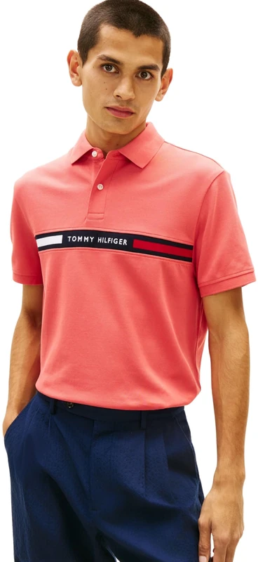 Tommy Hilfiger Men's Hilfiger Chest Insert Reg Polo MW0MW38130 S/S Polo, RED, XXL