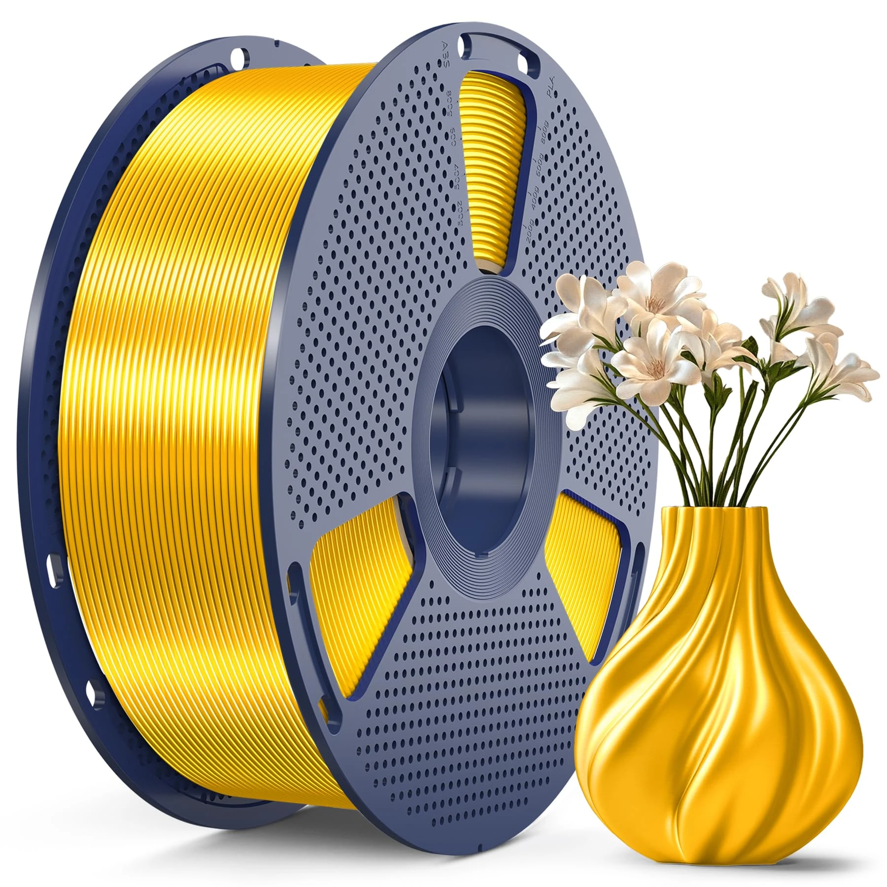 SUNLU Silk PLA+ Filament, Shiny Metallic Silk 3D Filament 1.75mm, High Strength PLA Plus 3D Printer Filament, 1KG Spool, Light Gold