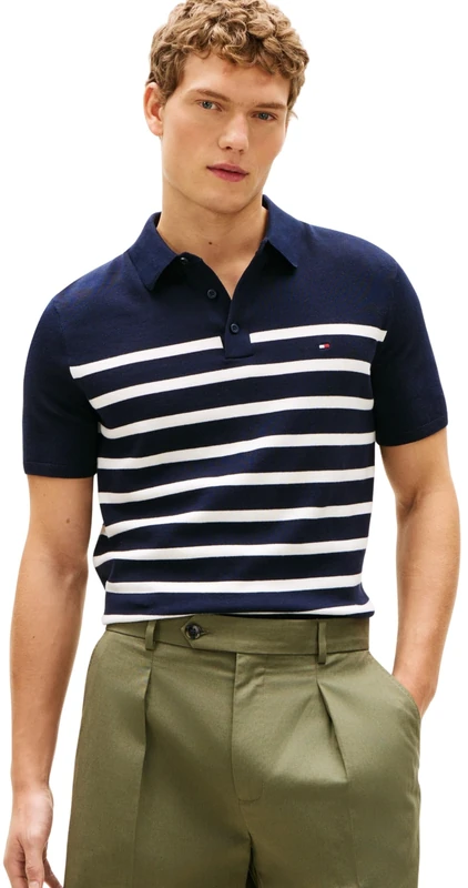 Tommy Hilfiger Men's Essential Cotton Knitted Polo MW0MW37396 Other Sweaters, Blue, XL