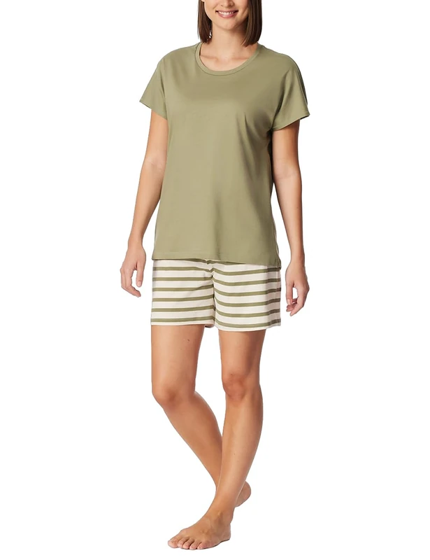 Schiesser Women's Casual Essentials Pajama Set, Lime Green, 10