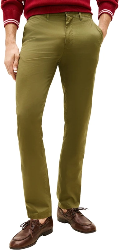Tommy Hilfiger Men's Chinos Core Denton Essential Twill Straight Fit, Green (Dark Artichoke), 40W/28L
