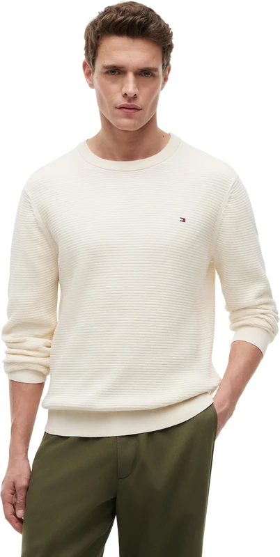 Tommy Hilfiger Men’s Jumper Seasonal Structure with Round Neckline, Off-White (Ivory Petal), S