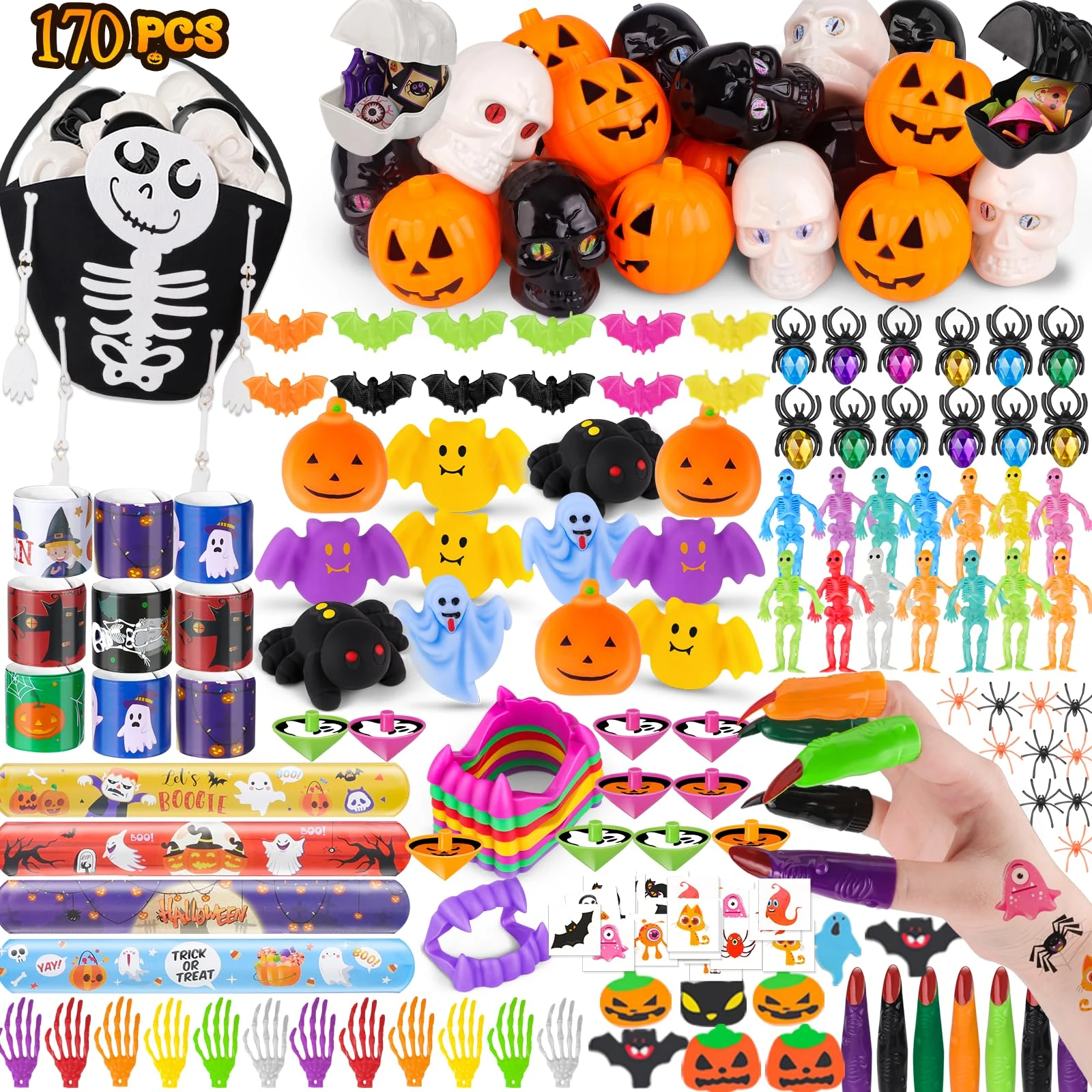 Amy & Benton AmyBenton Halloween Party Bag fillers, 170pcs Party Bag Toy for Halloween Favours, Prizes, Goody Bag Fillers, Trick or Treat halloween Gifts for Kids