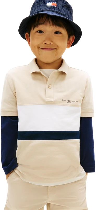 Tommy Hilfiger Boy's Mini Corp Emb Clrblock Polo Ss KB0KB10383 Polos, Beige (Classic Beige Colourblock), 6 Years - Image 1