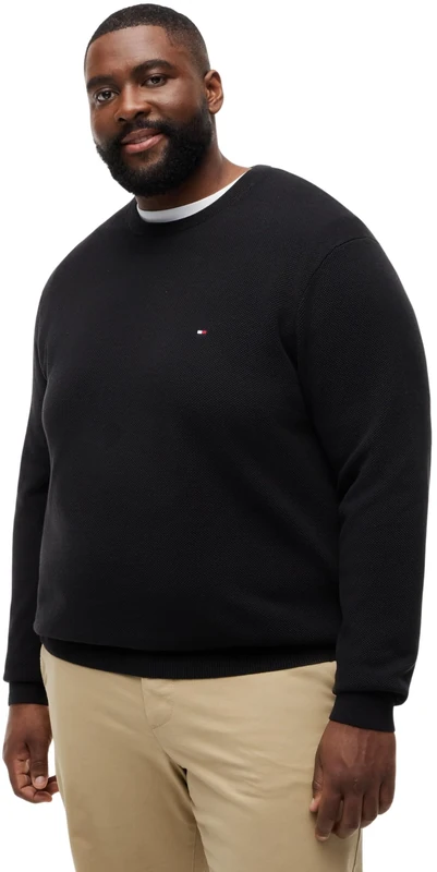 Tommy Hilfiger Men's Jumper Essential Structure Crew Neck in Cotton, Black (Black), 4XLT