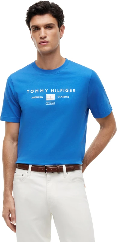 Tommy Hilfiger Men's Brand Love Mono Stack Tee MW0MW42365 S/S T-Shirt, Blue, XS - Image 1