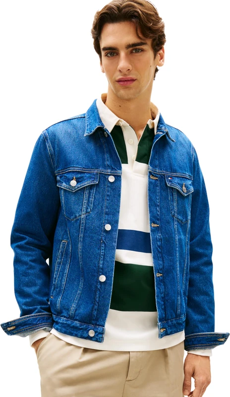 Tommy Hilfiger Men's Regular Trucker Jkt Ike Blue MW0MW42629 Trucker Jacket, DENIM, S - Image 1