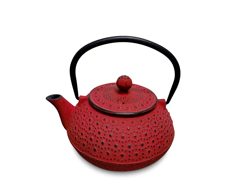 H&H Enamelled Cast Iron Teapot 0.80 L with Stainless Steel Filter, Red, Suitable for All Hobs, Including Induction