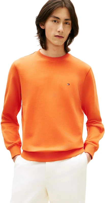 Tommy Hilfiger Men's Essential Terry Crewneck MW0MW37237 Pullover Sweatshirt, ORANGE, XS - Image 1