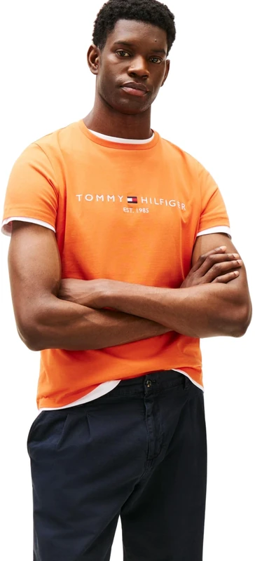 Tommy Hilfiger Men's Tommy Logo Tee MW0MW11797 S/S T-Shirt, Orange, S