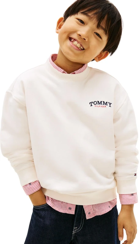 Tommy Hilfiger Boy's Monotype Graphic Sweatshirt KB0KB10255 Sweatshirts, WHITE (Ancient White), 8 Years