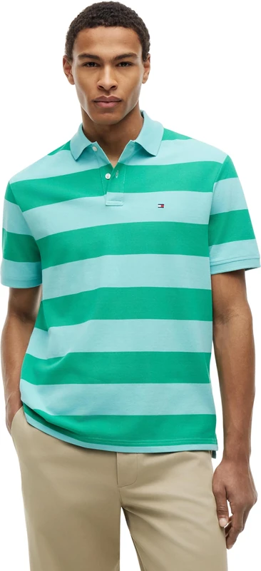 Tommy Hilfiger Men's Block Stripe Reg Polo MW0MW39045 S/S Polo, Green, XS