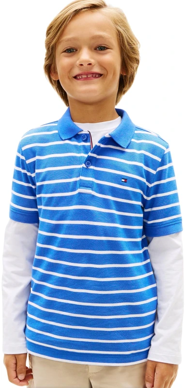 Tommy Hilfiger Boy's Flag Polo Ss KB0KB09103 Polos, Blue (Empire Blue Stripe), 12 Years
