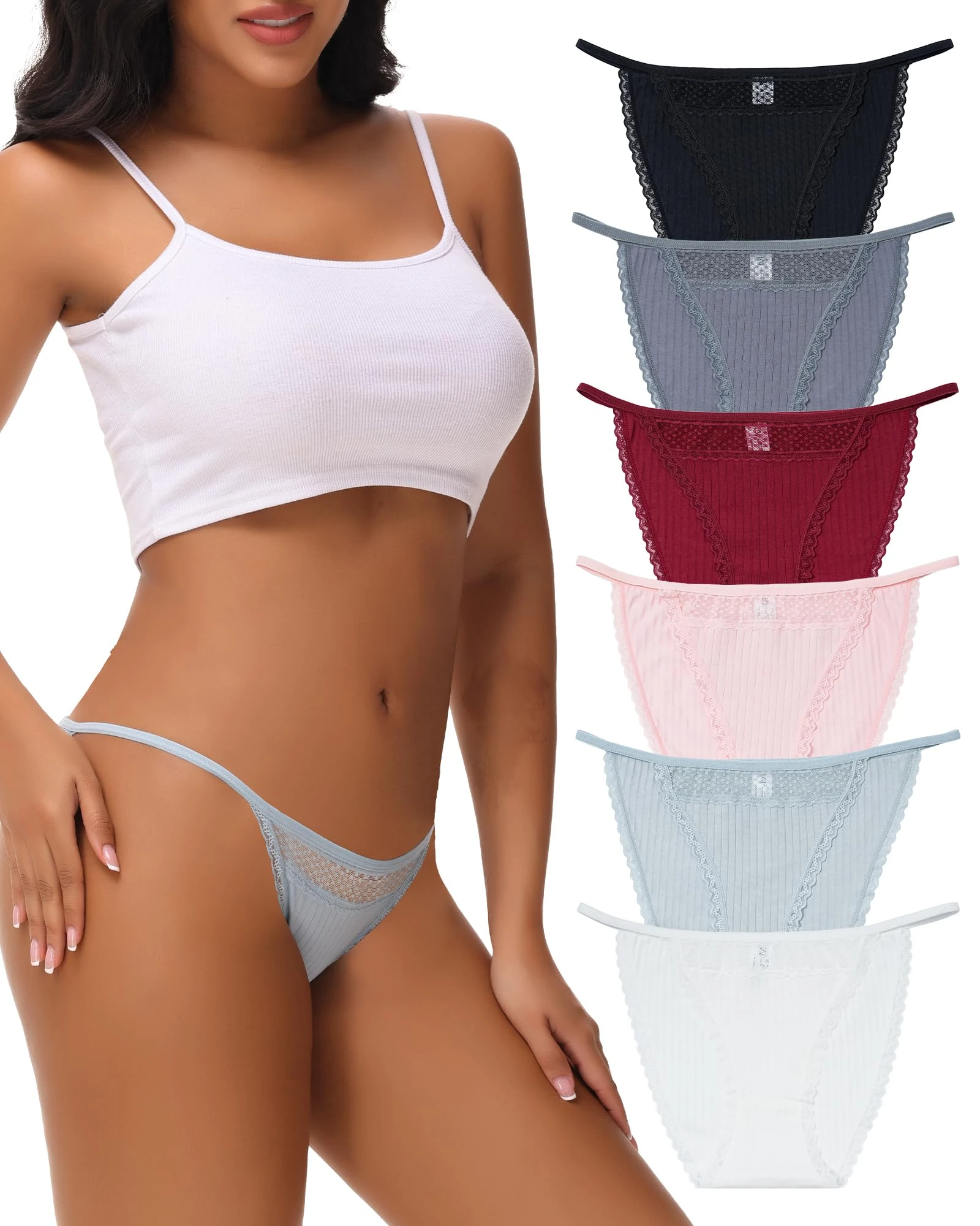 Levao Cotton Underwear Women knickers High Leg Lace Trim Sexy Bikini Hipster Slips Underpants Breathable Comfortable Panties Briefs Multipack 6 S-XL