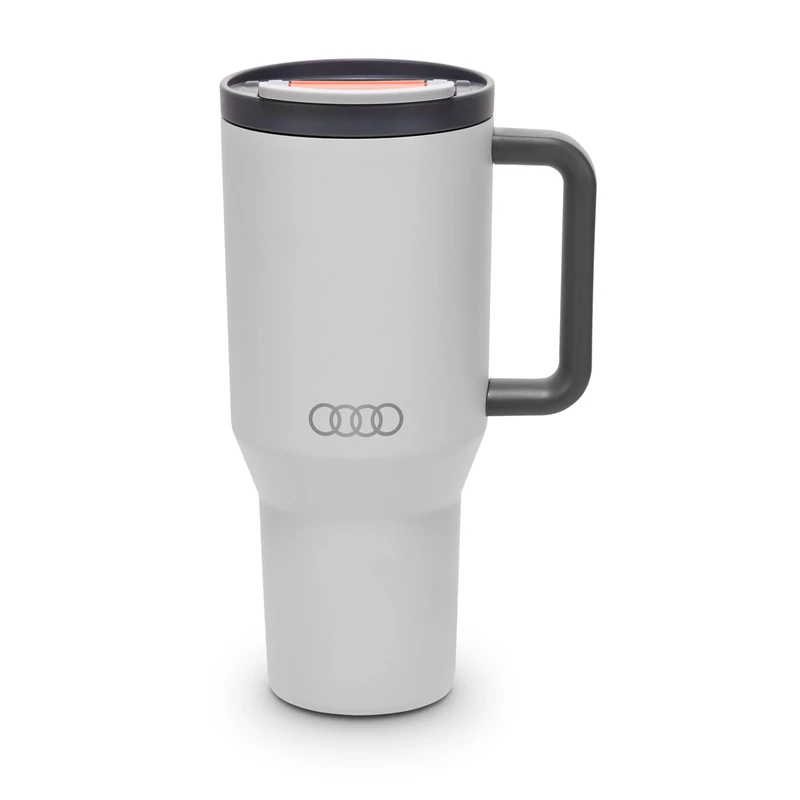 Audi 3292500200 Thermal Mug Insulated Cup Straw Water Bottle Rings Logo 950 ml Grey
