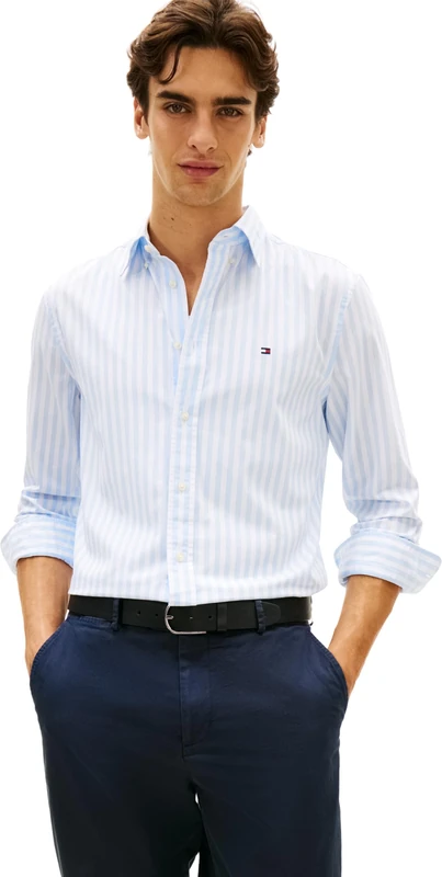 Tommy Hilfiger Men's Flex Poplin Classic STP Rf Shirt MW0MW42440 S/S Shirt, Blue, XXL