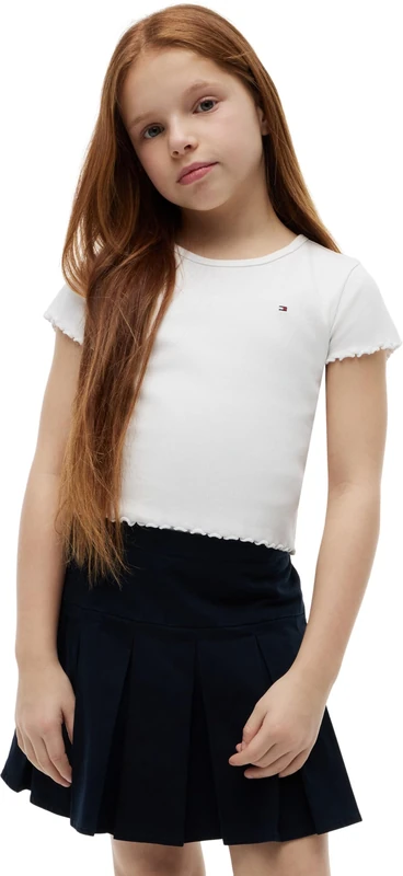 Tommy Hilfiger Girl's Essential Rib Top Ss KG0KG08590 Other Tops, White (White), 14 Years