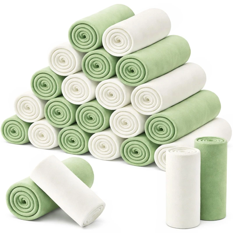 Newwiee 24 Pcs Fleece Throw Blankets Bulk Outdoor Wedding Guest Gifts Soft Lightweight Sleepover Lap Blankets Pet Home Sofa Couch Office Donation Homeless, 50 x 60 Inch (Light Green/White)