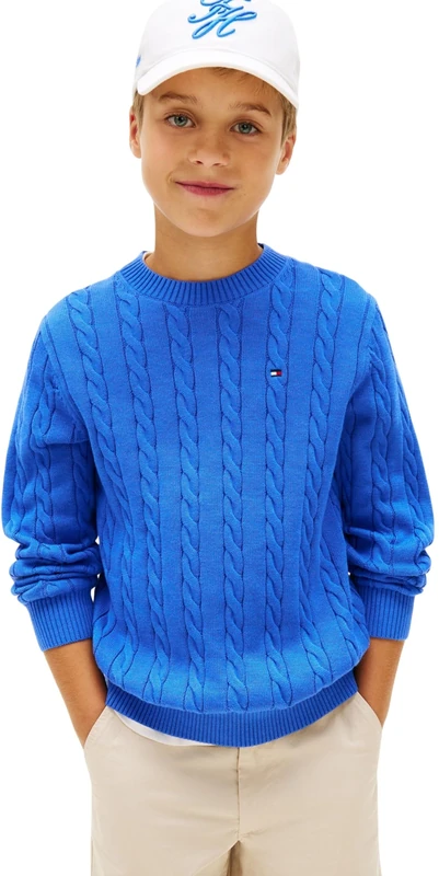 Tommy Hilfiger Boy's Cotton Cable Sweater KB0KB09753 Sweaters, Blue (Empire Blue), 7 Years - Image 1