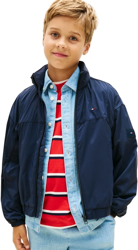 Tommy Hilfiger Unisex Kids Windbreaker Jacket KS0KS00741 Jackets, BLUE (Dark Night Navy), 8 Years