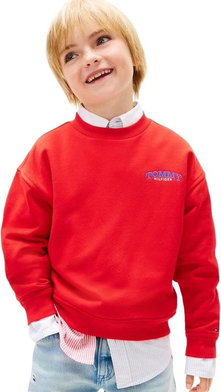 Tommy Hilfiger Boy's Monotype Graphic Sweatshirt KB0KB10255 Sweatshirts, RED (Rapid Red), 10 Years - Image 1