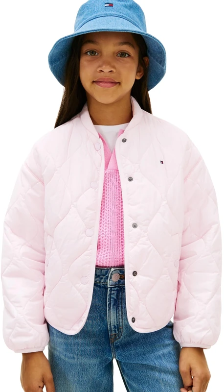 Tommy Hilfiger Girls’ Bomber Jacket Quilted with Onion Quilting, Pink (Pearly Pink), 5 Years