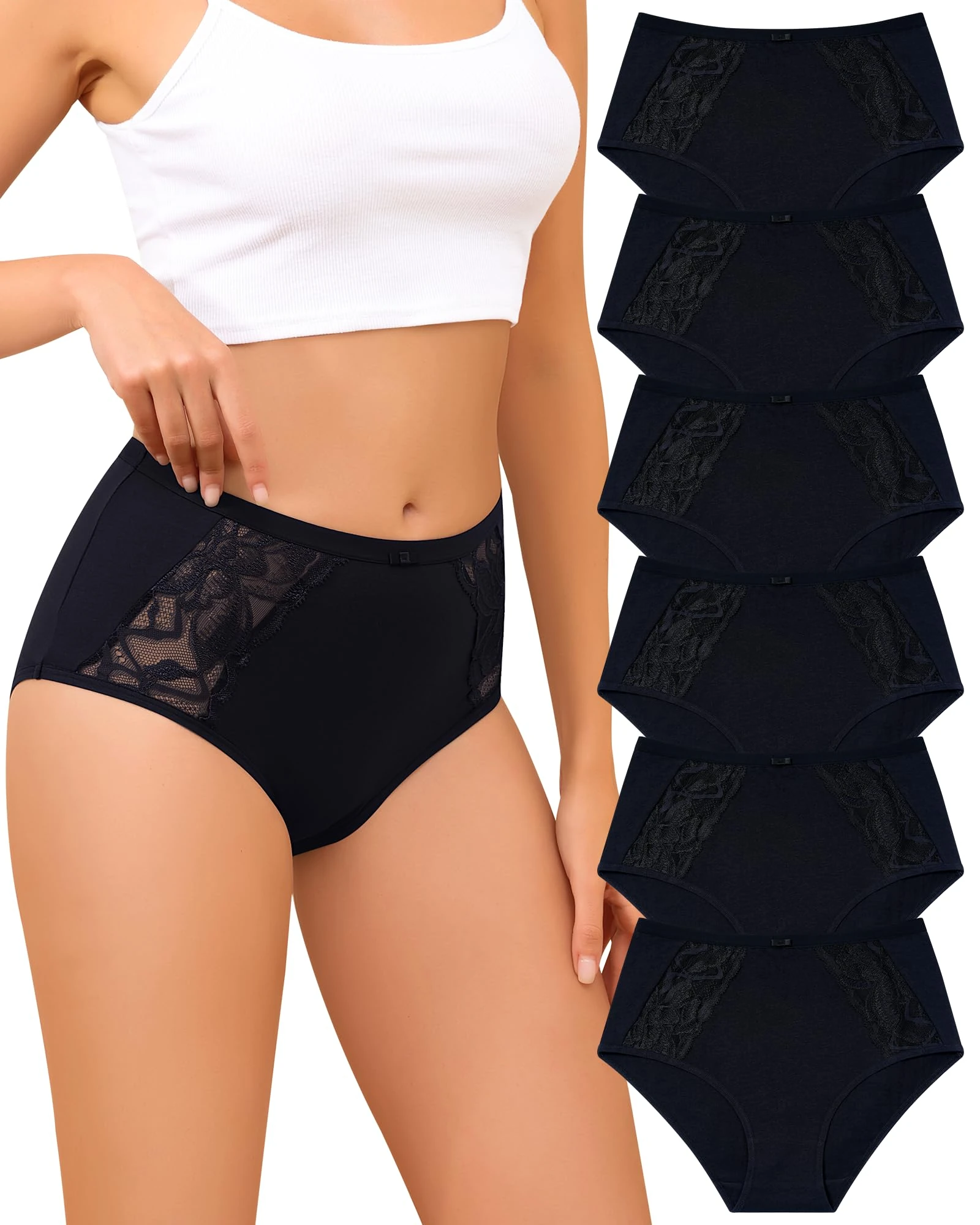 Levao Underwear Women Cotton Knickers High Waisted Sexy Lace Slips Hipster Ladies Soft Briefs Breathable Comfortable Panties Underpants Multipack 6 Pack(S-XL)