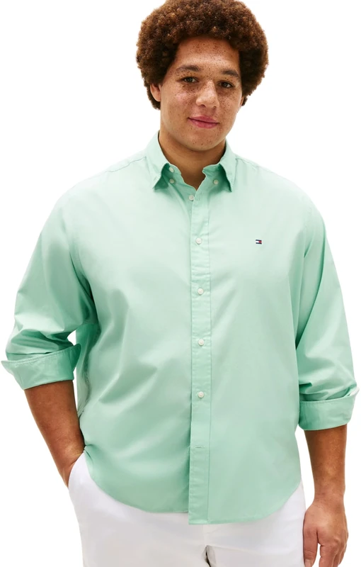 Tommy Hilfiger Men's Bt-Flex Poplin Solid Rf Shirt-B MW0MW39900 L/S Shirt, Green, 3XL