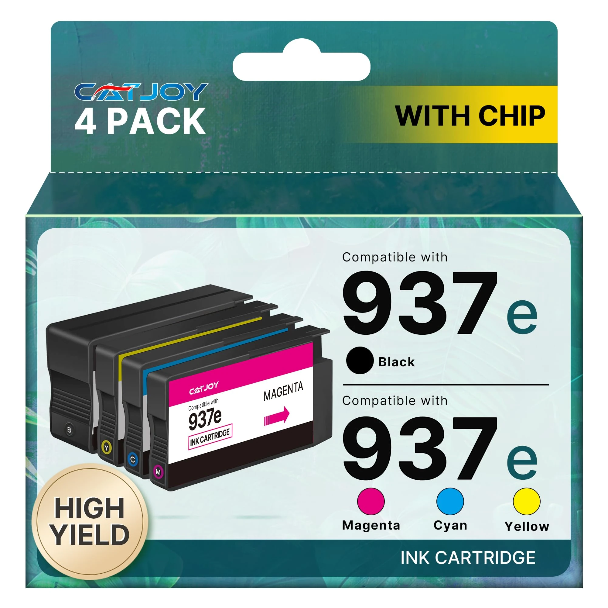 CATJOY 937 Ink Cartridges XL 937e for HP 937 Ink Cartridges Multipack 937XL Compatible for HP Officejet Pro 9720 9730 9120b 9110b 9720b 9130b 9117b (Black,Cyan,Magenta,Yellow 4-pack with Chips)