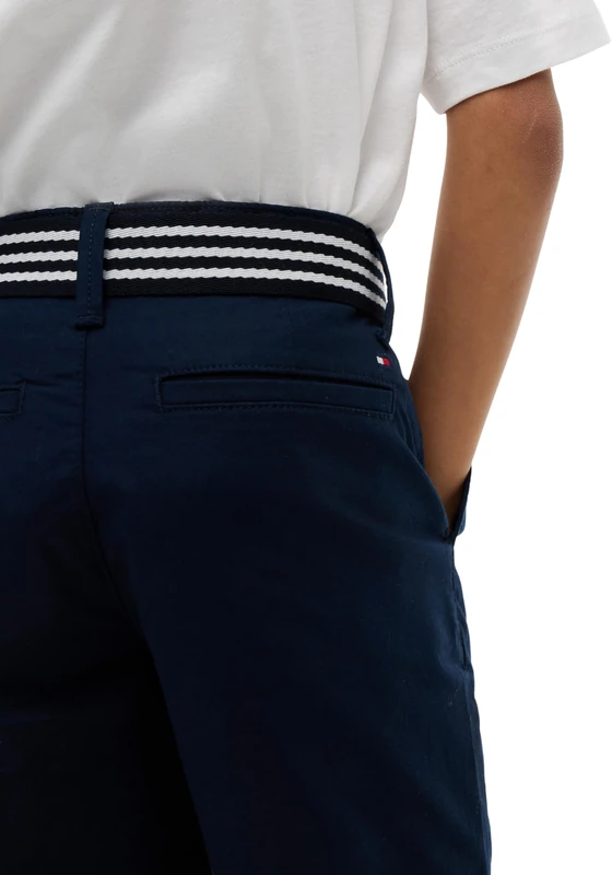 Tommy Hilfiger Boys’ Chino Shorts Baggy with Belt, Blue (Dark Night Navy), 8 Years - Image 1