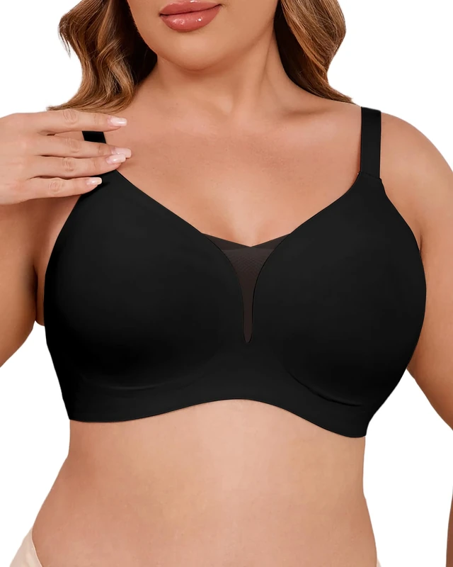 Curlady Deep V Wireless Bra - Seamless Mesh Support Full Coverage