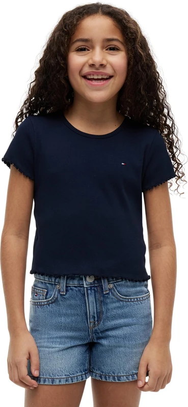 Tommy Hilfiger Girl's Essential Rib Top Ss KG0KG08590 Other Tops, Blue (Dark Night Navy), 10 Years