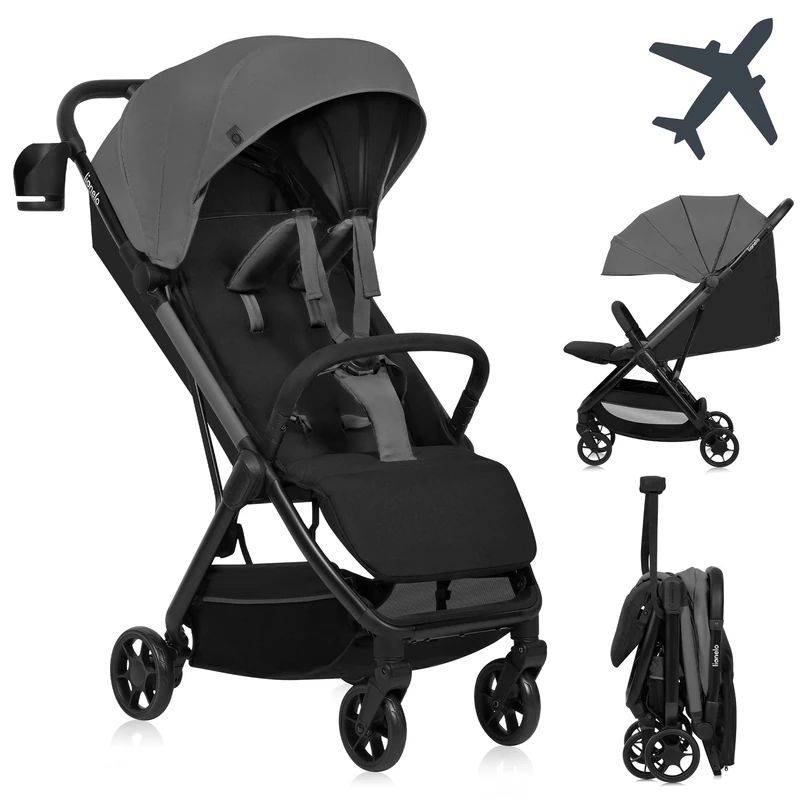 LIONELO Julie Air Pushchair Cane up to 22 kg from 6 m to 4 Years for Airplanes with 360° Swivel Wheels, Suspension Folding with one Hand, backrest Adjustment Canopy, UPF50+, Lightweight