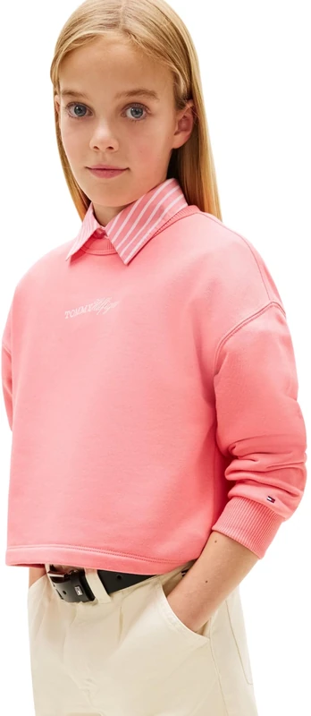 Tommy Hilfiger Girl's Glitter Tommy Crew KG0KG09128 Sweatshirts, PINK (Tropical Blush), 4 Years