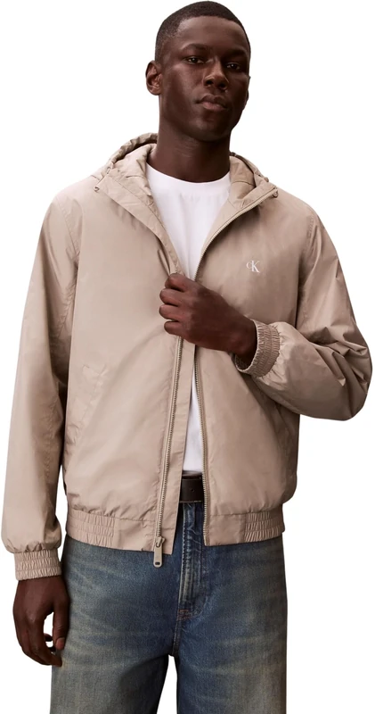 Calvin KleinMen'sLs Hooded Nylon Harrington Jkt LV04RF521GJackets, BROWN, M