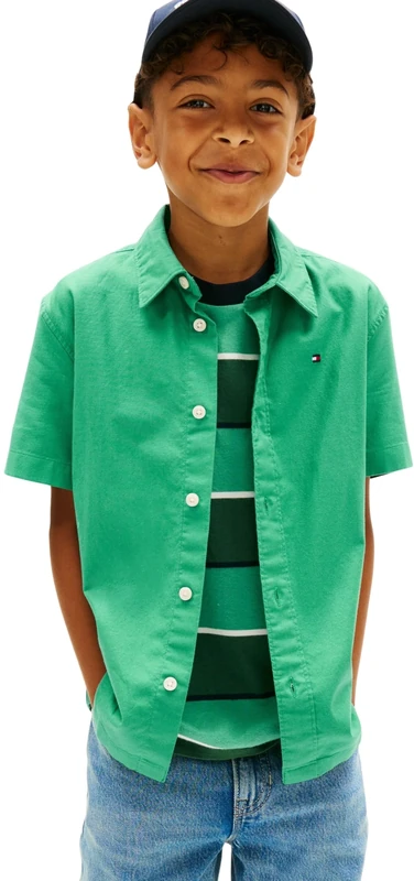 Tommy Hilfiger Boy's Stretch Oxford Shirt Ss KB0KB09554 Shirts, Green (Bahama Green), 8 Years