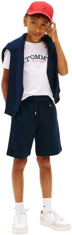 Tommy Hilfiger Boy's Monotype Graphic Tee Short Set KB0KB10290 Apparel Sets, WHITE (White), 16 Years