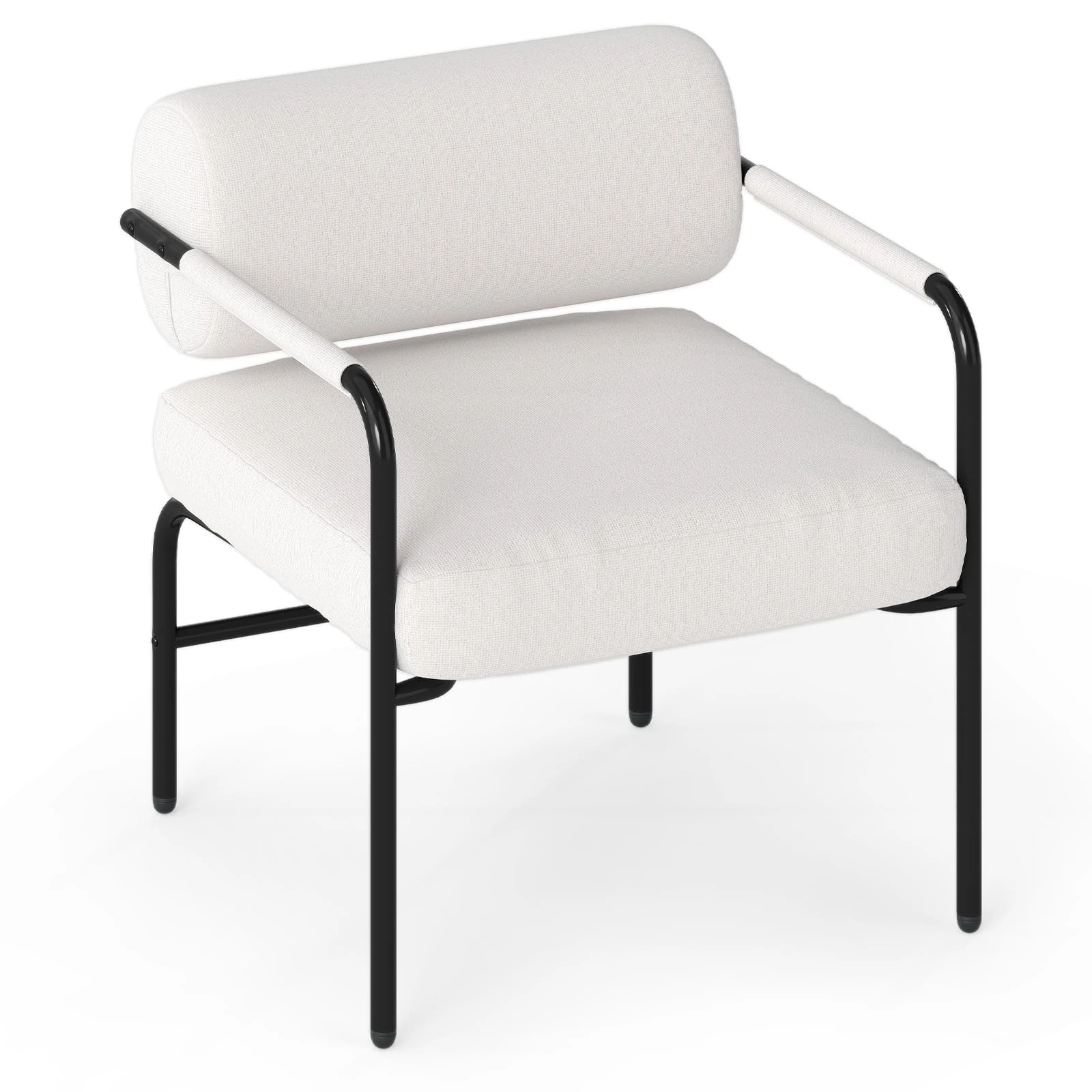 COSTWAY Velvet Accent Chair, Upholstered Lounge Armchair Single Sofa Chair with Cylindrical Backrest, Metal Frame Modern Occasional Seat Comfy Reading Armchair for Living Room Bedroom Reception