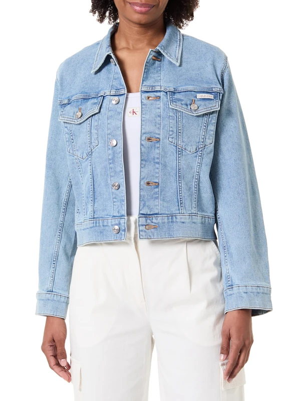 Calvin Klein Women's Ls Classic Trucker Coastal Light LV047F672G Jackets, BLUE, S