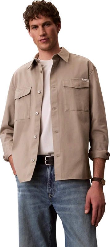 Calvin Klein Men’s Shirt Utility Chino Relaxed with Chest Pockets, Beige (Vintage Khaki), XL