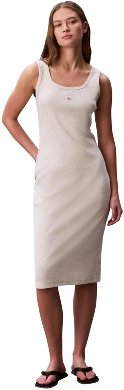 Calvin Klein Women's Sl Baby Rib Woven Label Square N LV047F257G Dresses, Grey, XS