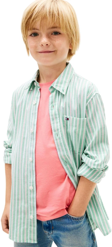 Tommy Hilfiger Boys’ Shirt Flex Ithaca Multistripe with Stretch, Green (Bahama Green), 8 Years