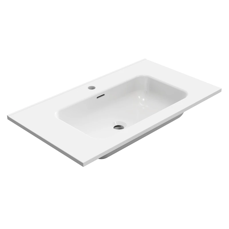 BAIKAL Countertop Washbasin | Bathroom Sink | Ceramic | Rectangular | Gloss White | Depth 46 cm | Width 800 mm