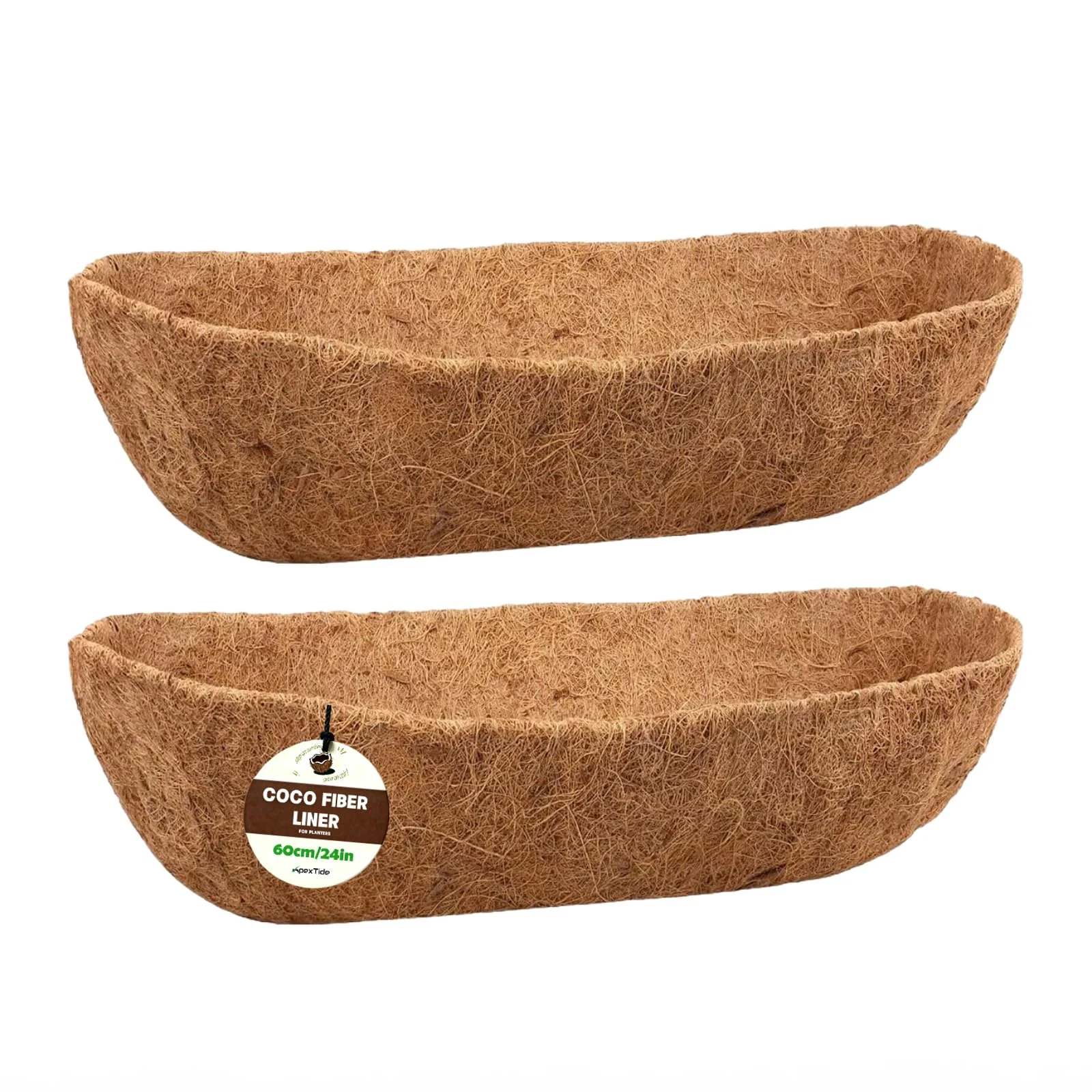 ApexTide Pre-formed Coco Liners 2PCs, 60CM/24in for Wall Trough & Window Box Natural Coconut Fiber Replacement Liners Wall Mounted Planter Liner Indoor Outdoor