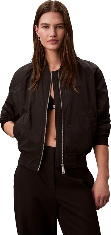 Calvin Klein Women's Essential Nylon Bomber Jacket LV047F505G Jackets, BLACK, M