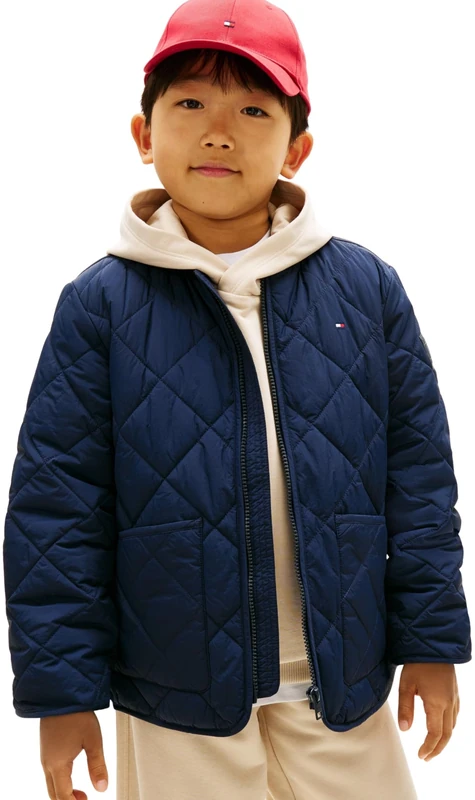 Tommy Hilfiger Boys' Quilted Jacket Lightweight with Zip, Blue (Dark Night Navy), 3 Years