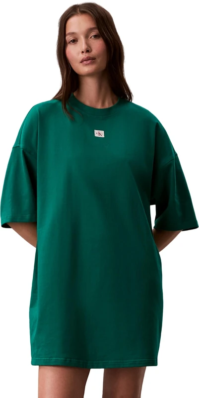Calvin Klein Women's Ss Woven Label Oversized Tee Dre LV047F228G Dresses, Green, M